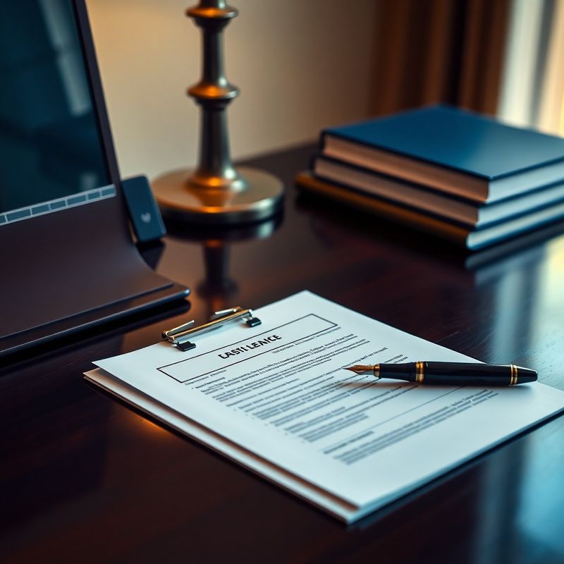 Legal documents and fountain pen on a polished dark wood desk