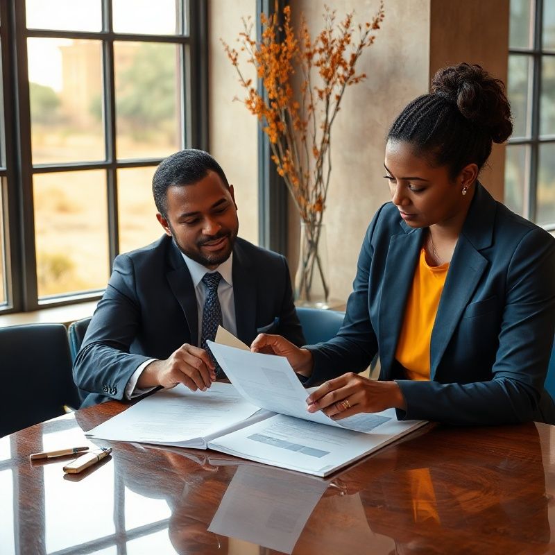 Two professionals reviewing a printed capital protection strategy